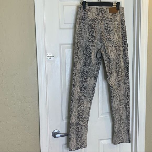 Nasty Gal Snake Print Coated Flare Jeans Split Hem Size 4 - Picture 5 of 11